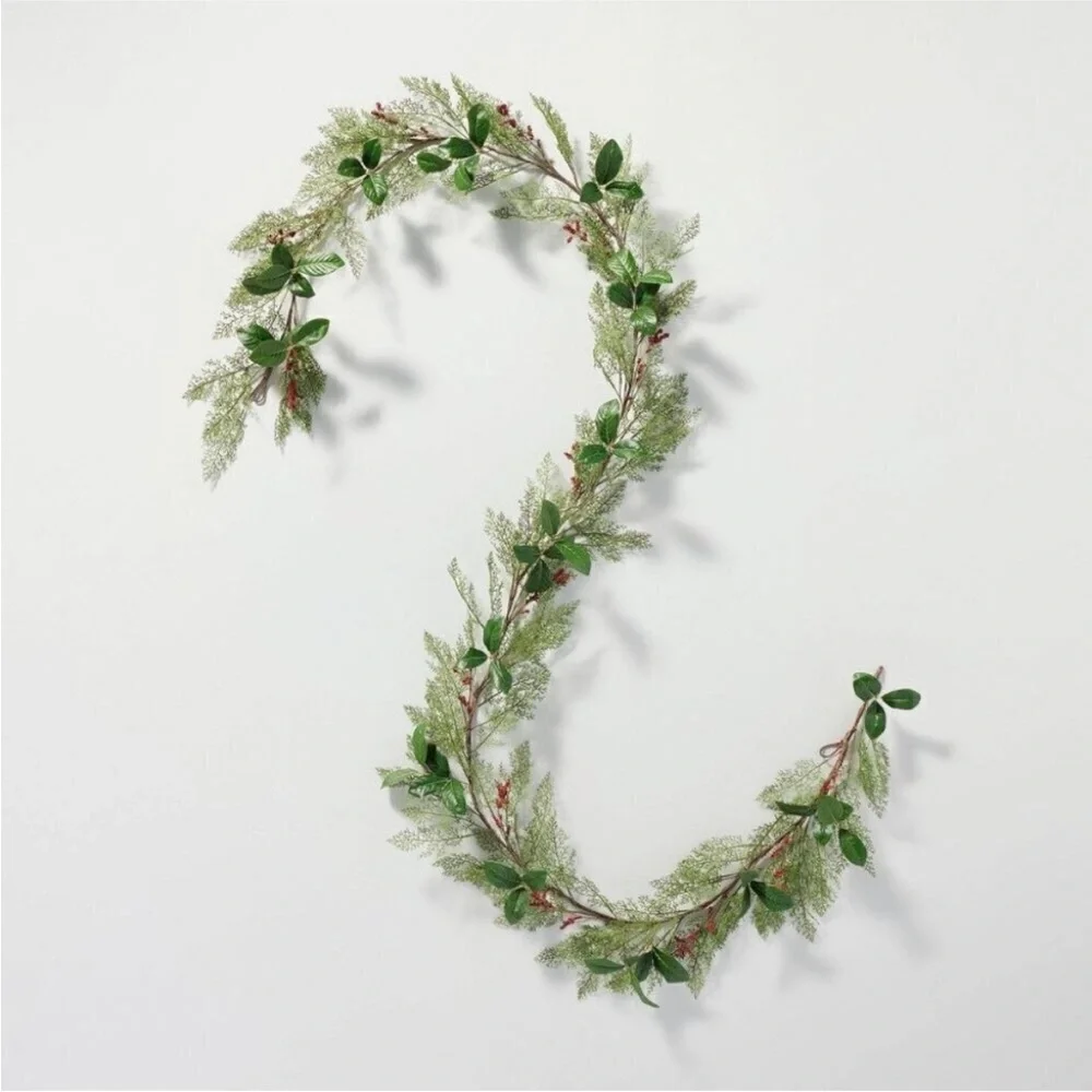 12' Faux Cedar & Magnolia Leaf with Winterberries Christmas Garland - Hearth
